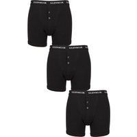 Mens 3 Pack Glenmuir William Button Front Cotton Boxer Shorts Black S