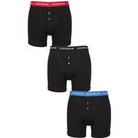 Mens 3 Pack Glenmuir William Button Front Cotton Boxer Shorts Black Contrast S