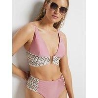 River Island High Apex Elastic Bikini Top - Medium Pink