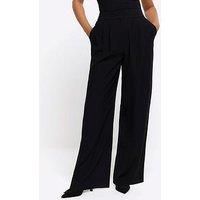 River Island Wide Leg Pleated Trouser - Black
