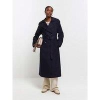 River Island Double Collar Belted Trench - Navy