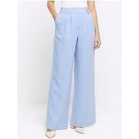 River Island Pleat Wide Leg Trouser - Light Blue