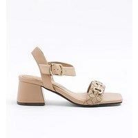 River Island Chain Block Heeled Sandals - Beige
