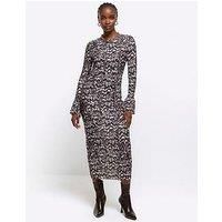 River Island Plisse Midi Dress - Brown