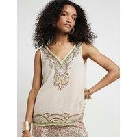 River Island Embellished Tank Top - Beige