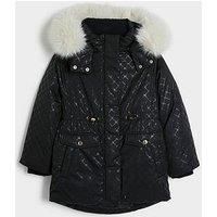 River Island Girls Ri Monogram Padded Hooded Coat - Black