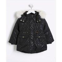 River Island Mini Ri Monogram Padded Jacket - Black