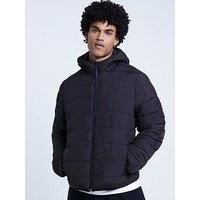 River Island Quilted Hooded Padded Jacket - Black