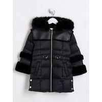 River Island Mini Mini Girl Fur Cuff Puffer Coat - Black