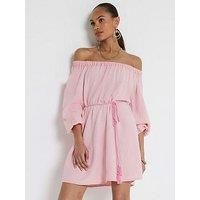River Island Off Shoulder Bardot Dress - Medium Pink