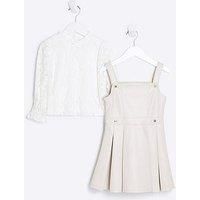 River Island Mini Faux Leather Pinny Dress Set - Cream