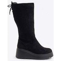 River Island Older Girl Suedette Wedge Knee High Boots - Black