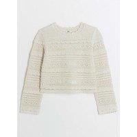 River Island Girls Crochet Metallic Jumper - Cream