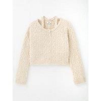 River Island Older Girl Cable Knit Halter Neck Cardigan - Cream
