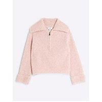 River Island Older Girl Boucle Zip Funnel Neck Jumper - Pink