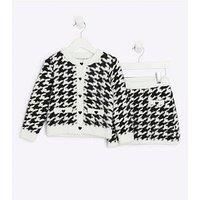 River Island Mini Mini Girl Fluffy Dogtooth Cardigan Set - Black