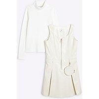 River Island Older Girl Top And Faux Leather Dress Set - Cream