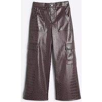 River Island Older Girl Faux Leather Wide Leg Trousers - Red