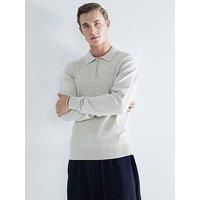 River Island Long Sleeve Textured Knitted Polo Shirt - Cream