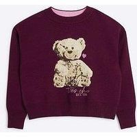 River Island Girls Burgundy Bear Jumper - Red