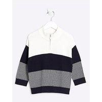 River Island Mini Boy Block Zip Funnel Neck Jumper - Navy