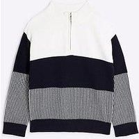 River Island Older Boy Colour Block Zip Funnel Neck Jumper - Navy