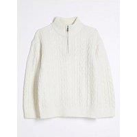 River Island Boys Cable Knit Funnel Jumper - Cream
