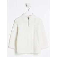 River Island Mini Boys Cable Knit Funnel Jumper - Cream