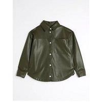River Island Older Girl Faux Leather Overshirt - Khaki