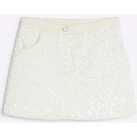 River Island Girls Sequin Twill Skirt - Cream