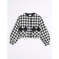 River Island Older Girl Boucle Bow Collarless Jacket - Black