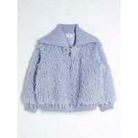 River Island Girls Shaggy Faux Fur Bomber Jacket - Blue