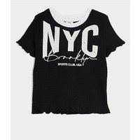 River Island Girls Textured Graphic Print T-Shirt - Black