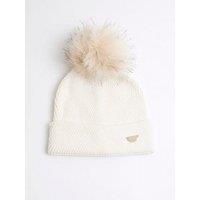 River Island Girls Oversized Pom Pom Beanie - Cream
