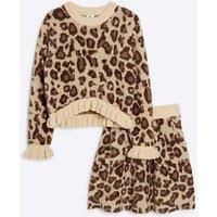 River Island Leopard Jumper And Skirt Set - Brown