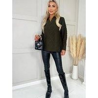 Ax Paris Open Collar Jumper - Olive