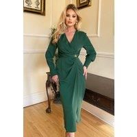 Teal Wrap Gold Buckle Midi Dress