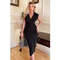 Ax Paris Black Wrap Draped Midi Dress
