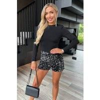 Black Velvet Sequin 2 in 1 Long Sleeve Playsuit