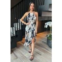 AX Paris Women's Multi Marble Print Strappy High Low Frill Hem Midi Dress | Size: 10