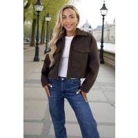 AX Paris Women's Chocolate Marl Zip Up Pocket Detail Boxy Jacket | Size: 16