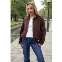 AX Paris Women's Chocolate Faux Suede Bubble Hem Bomber Jacket | Size: 16