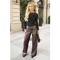 AX Paris Women's Chocolate Faux Leather Wide Leg Trousers | Size: 16