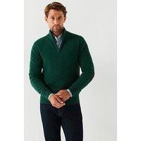 Hackett Lambswool Half Zip Knitted Jumper - Dark Green
