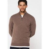 Hackett Lambswool Half Zip Knitted Jumper - Dark Natural
