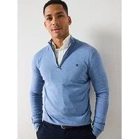 Hackett Cotton Silk Half Zip Knitted Jumper - Light Blue