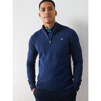 Hackett Cotton Silk Half Zip Knitted Jumper - Navy