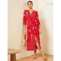 Love & Roses Twist Front Patched Midi Dress-Red