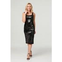 Izabel London Women's Sequin Sleeveless Shift Dress in Black | Size: 8