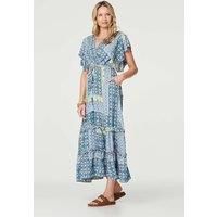 Printed Frill Sleeve Maxi Dress